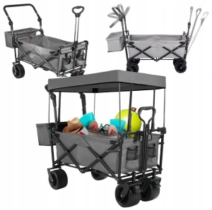 DUŻY SKŁADANY WÓZEK OGRODOWY PLAŻOWY TRANSPORTOWY NA RYBY Z DACHEM KOŁA XL