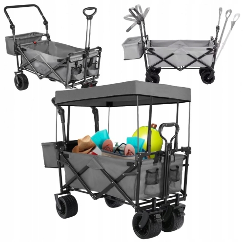 DUŻY SKŁADANY WÓZEK OGRODOWY PLAŻOWY TRANSPORTOWY NA RYBY Z DACHEM KOŁA XL