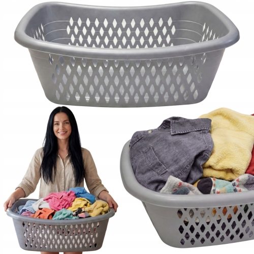 POJEMNIK PLASTIKOWY AŻUROWY KOSZ NA PRANIE OWOCE UNIWERSALNY SZARY 30 L