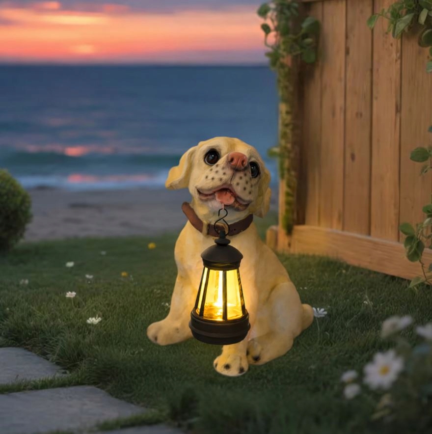 LAMPA LAMPKA SOLARNA OGRODOWA OZDOBNA OZDOBA PIES Z LAMPIONEM LED DEKORACJA