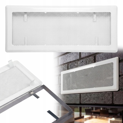 KRATKA WENTYLACYJNA KOMINKOWA KOMINOWA 16x45 cm METALOWA MALOWANA BIAŁA