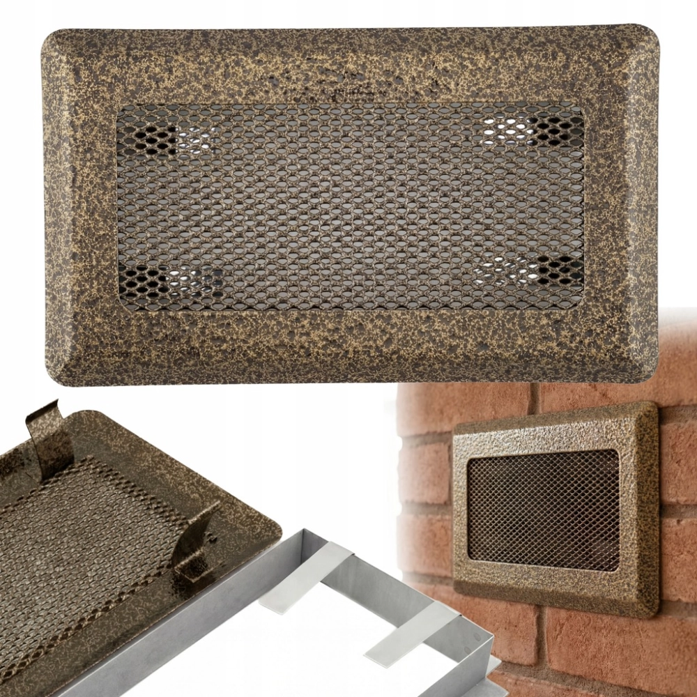 KRATKA WENTYLACYJNA KOMINKOWA KOMINOWA 10x20 cm METALOWA MALOWANA ZŁOTA