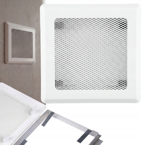 KRATKA WENTYLACYJNA KOMINKOWA KOMINOWA 16x16 cm METALOWA MALOWANA BIAŁA