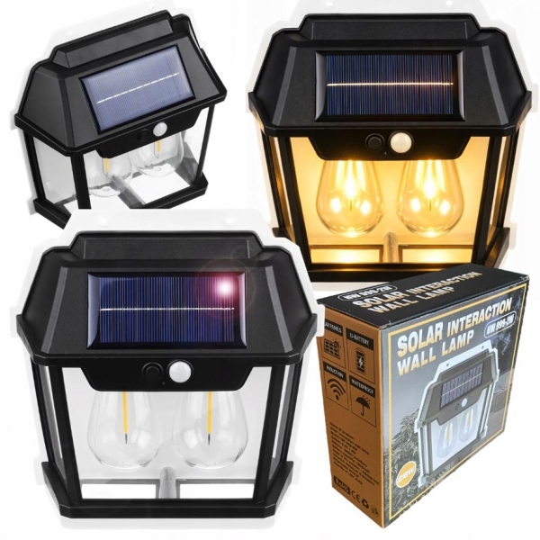 LAMPA SOLARNA LED PODWÓJNA KINKIET OGRODOWY ELEWACYJNY Z CZUJNIKIEM RUCHU