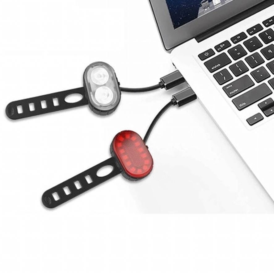 LAMPA ROWEROWA ŚWIATŁO PRZÓD TYŁ LED NA ROWER KIEROWNICĘ MOCNA USB 2SZT