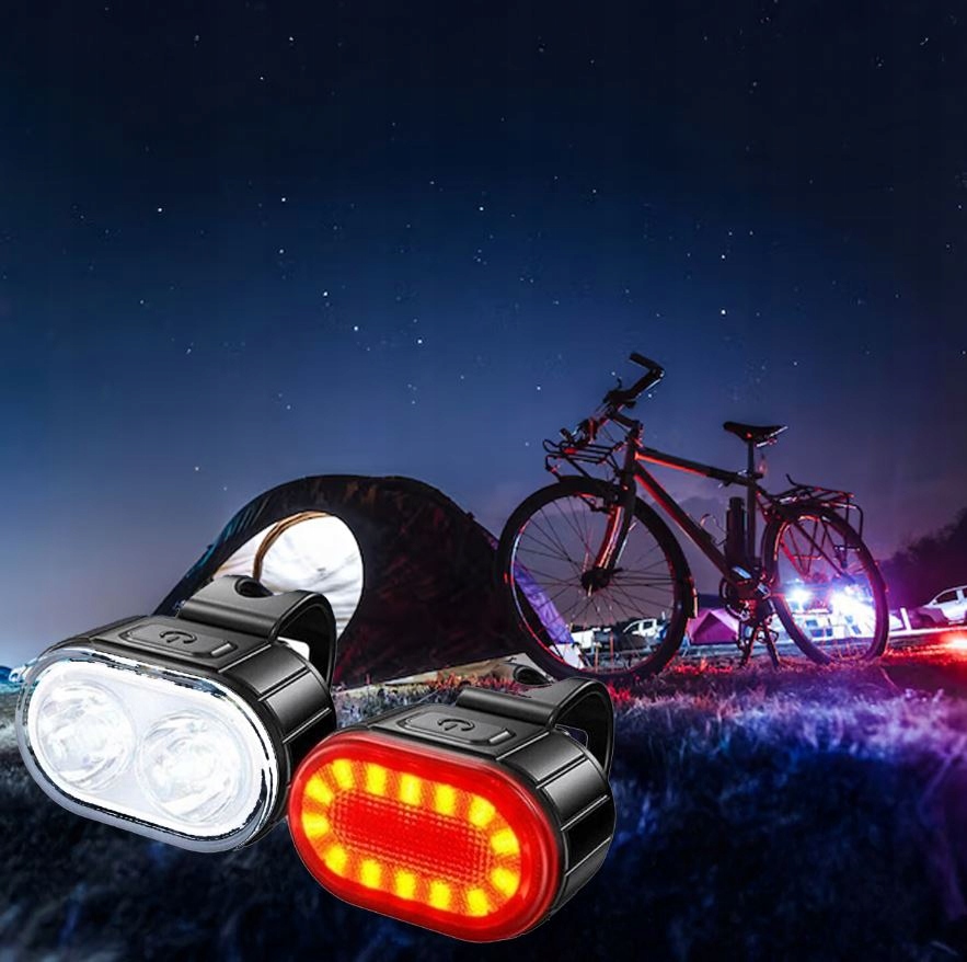 LAMPA ROWEROWA ŚWIATŁO PRZÓD TYŁ LED NA ROWER KIEROWNICĘ MOCNA USB 2SZT