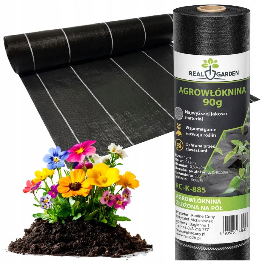 AGROWŁÓKNINA 90G 1,6X50M CZARNA UV AGROTKANINA MATA ANTYCHWASTOWA