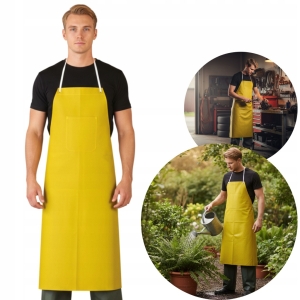 FARTUCH ROBOCZY PRZEDNI UNIWERSALNY ŻÓŁTY PCV NA SZYJĘ WIĄZANY KIESZEŃ