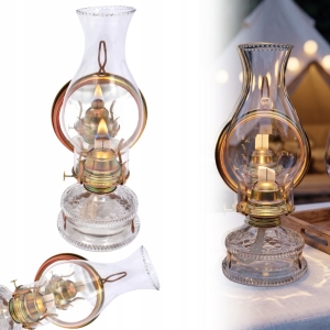 LAMPA NAFTOWA MAXI 31 cm Z LUSTREM LATARNIA DOMOWA OGRODOWA SZKLANA
