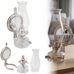 LAMPA NAFTOWA 31 cm Z LUSTREM MAXI LATARNIA DOMOWA OGRODOWA NIKIEL