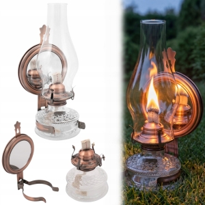 LAMPA NAFTOWA 31 cm Z LUSTREM LATARNIA DOMOWA OGRODOWA STARY MIEDŹ