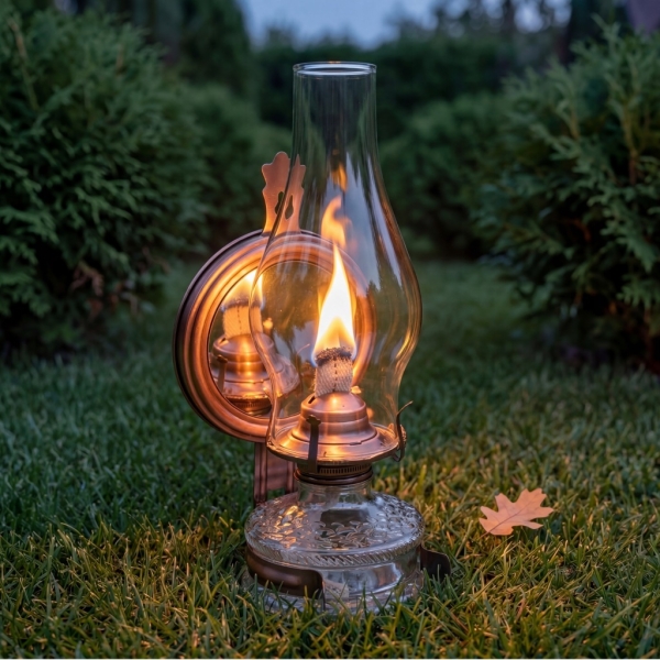 LAMPA NAFTOWA 31 cm Z LUSTREM LATARNIA DOMOWA OGRODOWA STARY MIEDŹ