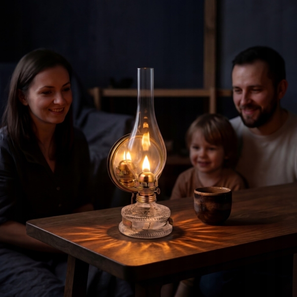 LAMPA NAFTOWA 30 cm 5' Z LUSTREM LATARNIA DOMOWA OGRODOWA SZKLANA ŚWIATŁO