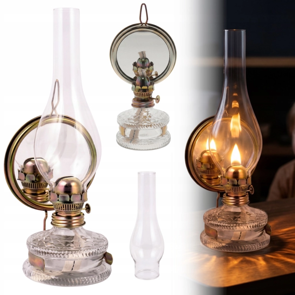 LAMPA NAFTOWA 35 cm 11' Z LUSTREM LATARNIA DOMOWA OGRODOWA SZKLANA ŚWIATŁO