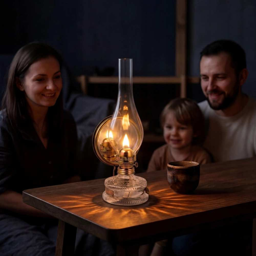 LAMPA NAFTOWA 35 cm 11' Z LUSTREM LATARNIA DOMOWA OGRODOWA SZKLANA ŚWIATŁO