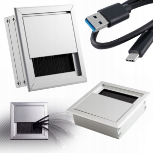 PRZEPUST KABLA ALUMINIOWY 80x80 mm SZCZOTKA MASKUJĄCA PRZELOTKA CHROM MAT