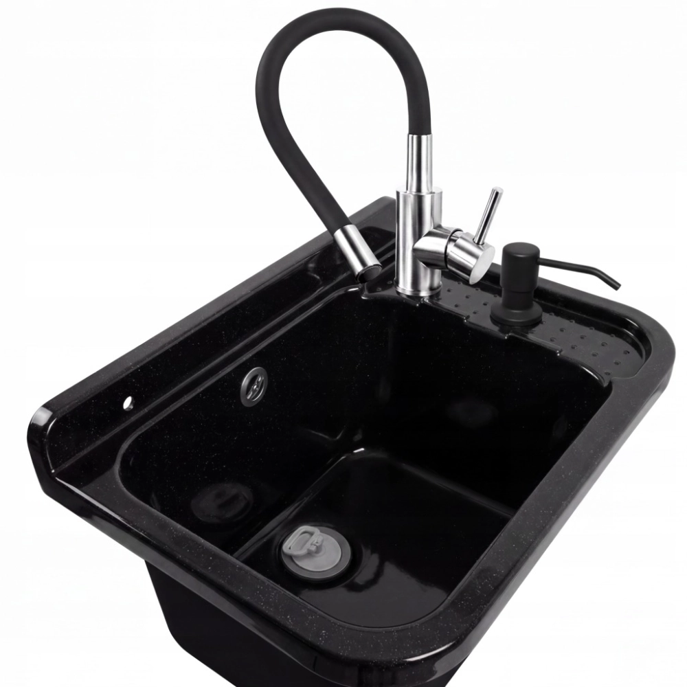 ZESTAW GOSPODARCZY ZLEW CZARNY 50 CM ELASTYCZNA BATERIA DOZOWNIK NA PŁYN