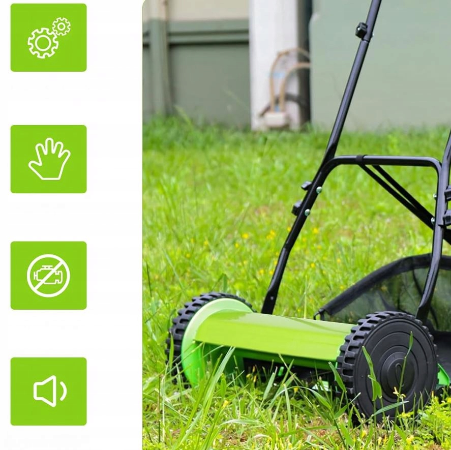 KOSIARKA RĘCZNA BĘBNOWA MECHANICZNA WRZECIONOWA PCHANA Z KOSZEM 16" 40 cm