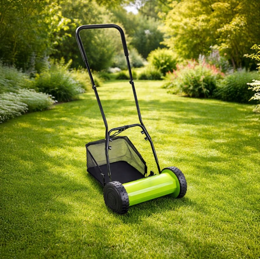 KOSIARKA RĘCZNA BĘBNOWA MECHANICZNA WRZECIONOWA PCHANA Z KOSZEM 16" 40 cm