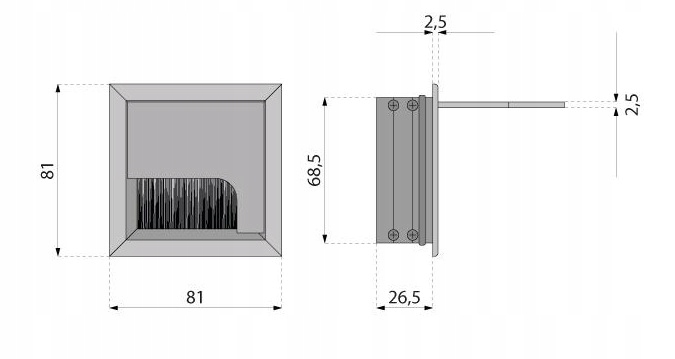 PRZEPUST KABLA KABLI ALU 80x80 mm SZCZOTKA MASKUJĄCA PRZELOTKA BIAŁY