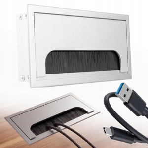 PRZEPUST KABLA KABLI ALU 80x160 mm SZCZOTKA MASKUJĄCA PRZELOTKA CHROM MAT