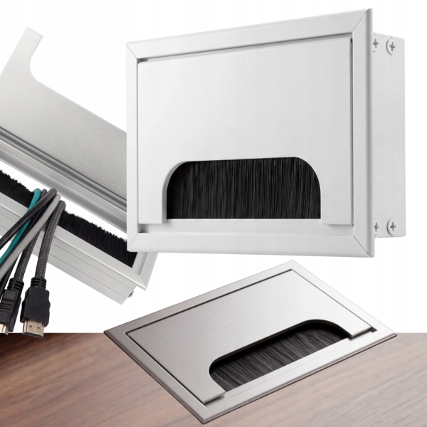 PRZEPUST KABLA KABLI ALU 80x120 mm SZCZOTKA MASKUJĄCA PRZELOTKA CHROM MAT