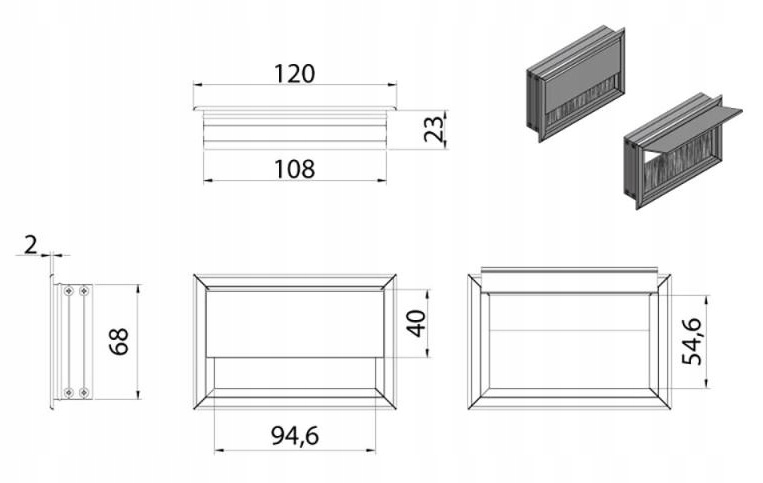 PRZEPUST KABLA ALUMINIOWY 80x120 mm SZCZOTKA MASKUJĄCA PRZELOTKA CHROM MAT
