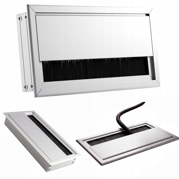 PRZEPUST KABLA ALUMINIOWY 80x160 mm SZCZOTKA MASKUJĄCA PRZELOTKA CHROM MAT