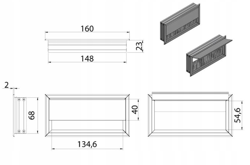 PRZEPUST KABLA ALUMINIOWY 80x160 mm SZCZOTKA MASKUJĄCA PRZELOTKA CZARNA
