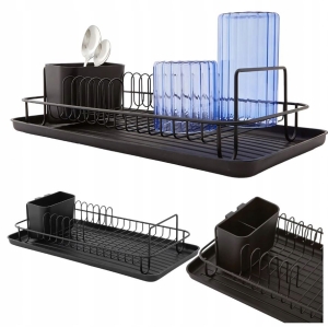 SUSZARKA DO NACZYŃ JEDNOPOZIOMOWA STOJĄCA Z OCIEKACZEM CZARNA DUŻA POJEMNIK