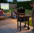 DUŻY GRILL OGRODOWY RUSZT ŻELIWNY WĘGLOWY ZAMYKANY PÓŁKI POPIELNIK