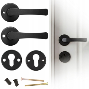 ZESTAW KLAMKA DO DRZWI DRZWIOWA SZYLK DOLNY NA WKŁADKĘ ROZETA CZARNA