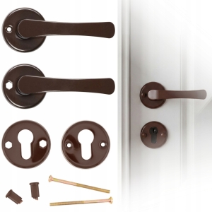 ZESTAW KLAMKA DO DRZWI DRZWIOWA SZYLK DOLNY NA WKŁADKĘ ROZETA BRĄZOWA