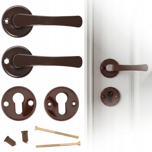 ZESTAW KLAMKA DO DRZWI DRZWIOWA SZYLK DOLNY NA WKŁADKĘ ROZETA BRĄZOWA