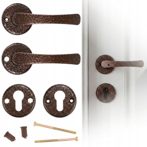 ZESTAW KLAMKA DO DRZWI DRZWIOWA SZYLK DOLNY NA WKŁADKĘ ROZETA MIEDŹ