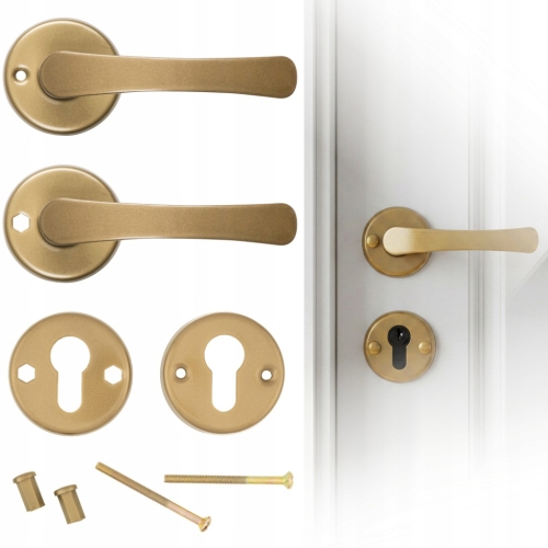 ZESTAW KLAMKA DO DRZWI DRZWIOWA SZYLK DOLNY NA WKŁADKĘ ROZETA ZŁOTA