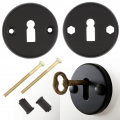 ZESTAW KLAMKA DO DRZWI DRZWIOWA SZYLK DOLNY KLUCZ ROZETA OKRĄGŁA CZARNA