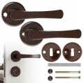 ZESTAW KLAMKA DO DRZWI DRZWIOWA SZYLK DOLNY KLUCZ ROZETA OKRĄGŁA BRAZOWA