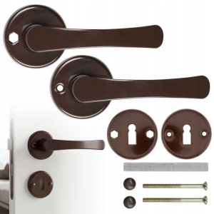 ZESTAW KLAMKA DO DRZWI DRZWIOWA SZYLK DOLNY KLUCZ ROZETA OKRĄGŁA BRAZOWA