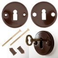 ZESTAW KLAMKA DO DRZWI DRZWIOWA SZYLK DOLNY KLUCZ ROZETA OKRĄGŁA BRAZOWA