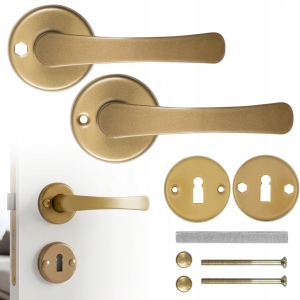 ZESTAW KLAMKA DO DRZWI DRZWIOWA SZYLK DOLNY KLUCZ ROZETA OKRĄGŁA ZŁOTA