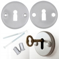 ZESTAW KLAMKA DO DRZWI DRZWIOWA SZYLK DOLNY KLUCZ ROZETA OKRĄGŁA SREBRNA