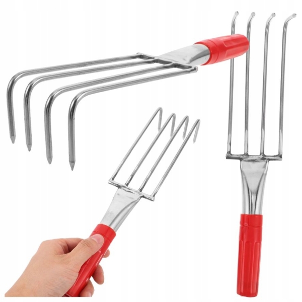 GRABIE OGRODOWE METALOWE PAZURKI DO GRABIENIA SPULCHNIANIA 4 ZĘBY 32 CM