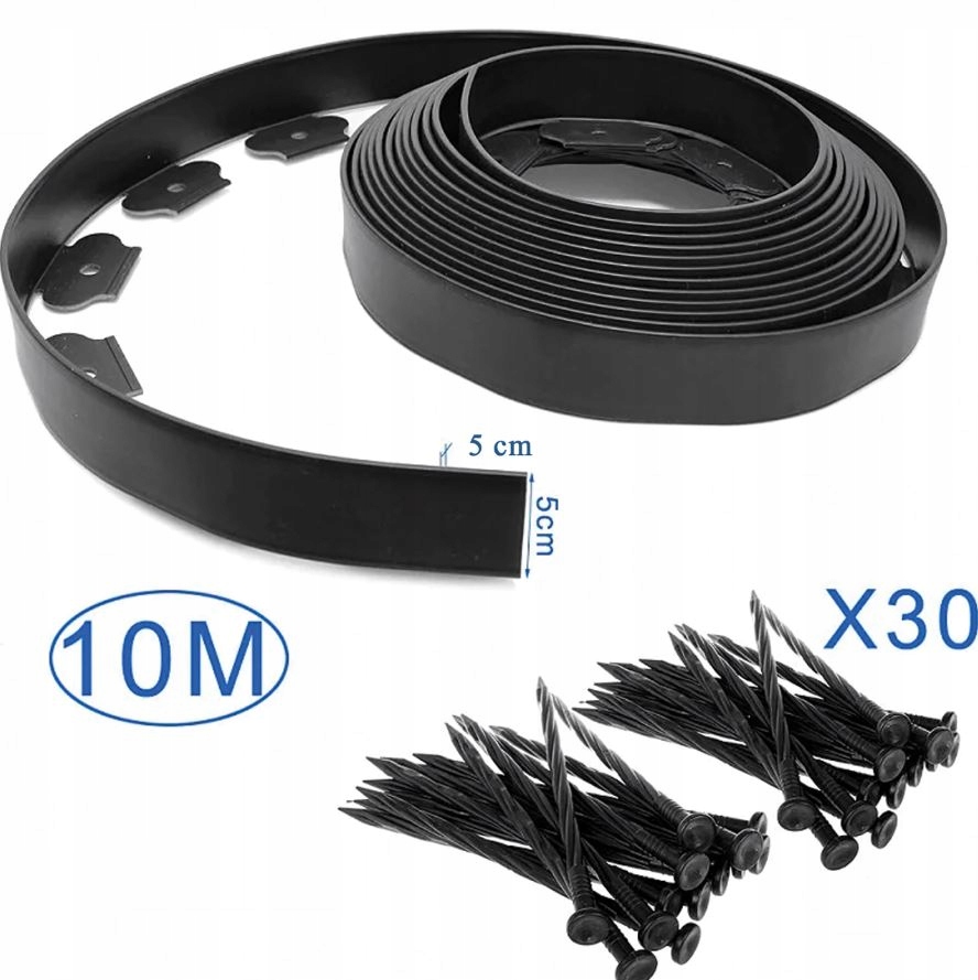 5X ZESTAW OBRZEŻE TRAWNIKOWE OGRODOWE 50mmX50mmX10m 30 KOŁKÓW KOTEW CZARNE