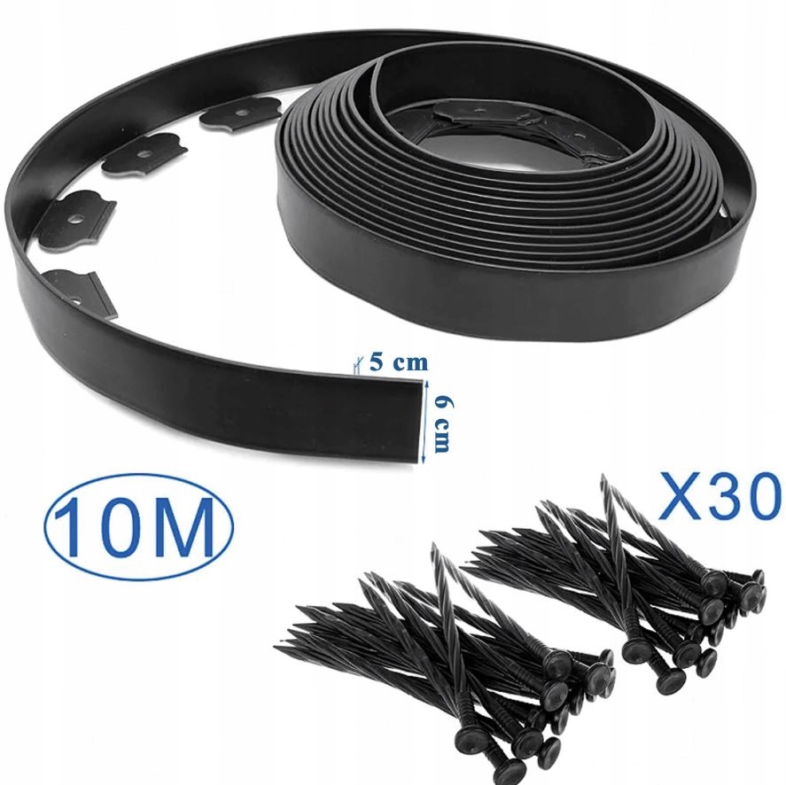 5X ZESTAW OBRZEŻE TRAWNIKOWE OGRODOWE 60mmX50mmX10m 30 KOŁKÓW KOTEW CZARNE