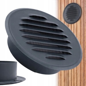 KRATKA WENTYLACYJNA METALOWA OKRĄGŁA Z KRÓĆCEM KOŁNIERZEM FI 100 GRAFIT