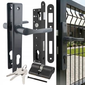 ZESTAW NATI DO FURTKI BRAMY KLAMKA 90 ANTRACYT ZAMEK 90/22 WKŁADKA 30/30