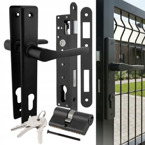 ZESTAW NATI DO FURTKI BRAMY KLAMKA 90 CZARNA ZAMEK 90/22 WKŁADKA 30/30