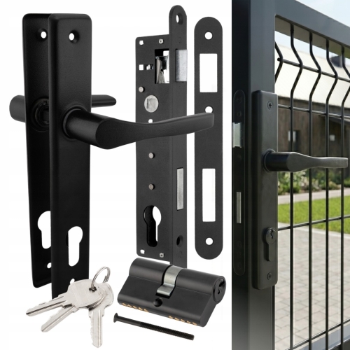 ZESTAW NATI DO FURTKI BRAMY KLAMKA 90 CZARNA ZAMEK 90/22 WKŁADKA 30/30