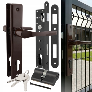 ZESTAW NATI DO FURTKI BRAMY KLAMKA 90 BRĄZOWA ZAMEK 90/22 WKŁADKA 30/30